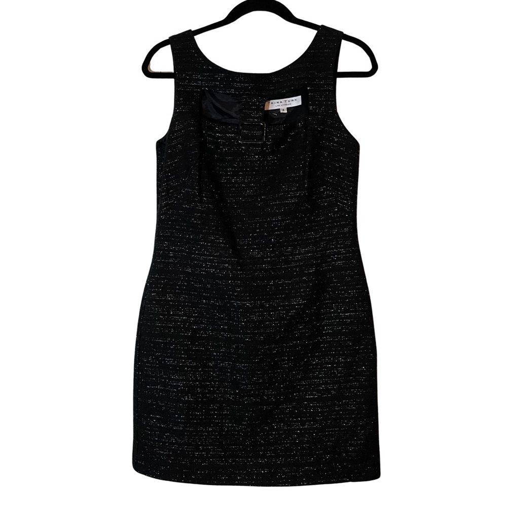 Trina Turk Black Tweed Mod Cotton Blend Sheath Dress Buckle